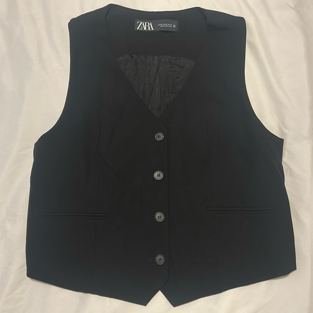 Zara Black V-Neck Structured Vest